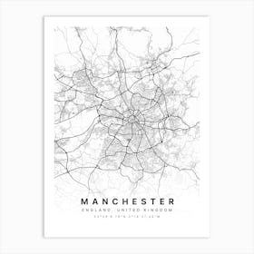 Manchester England White Map Art Print