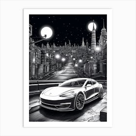 Tesla Model S City Drawing 4 Art Print