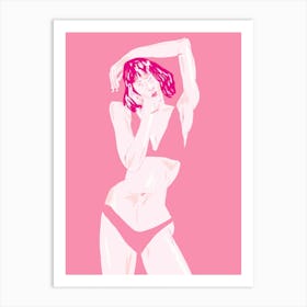 Girl In Underwear Pink Art Print