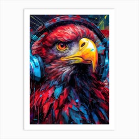 Eagle With Headphones animal Art Print