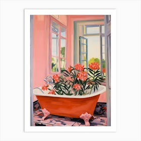 A Bathtube Full Of Carnation In A Bathroom 2 Art Print