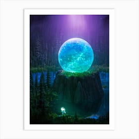 Enchanting Luminous Orb Floats Against The Backdrop Of An Obsidian Void Iridescent Reflections Bou Art Print