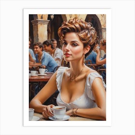 Woman At A Cafe Art Print