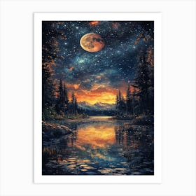 Moonlight Over Lake 1 Art Print