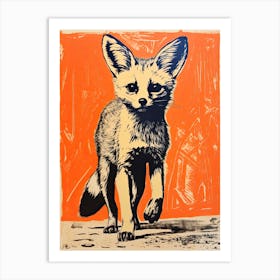 Fennec Fox, Woodblock Animal Drawing 1 Art Print