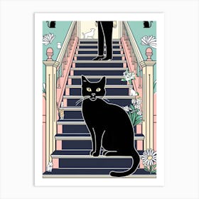 Cat On Stairs Art Print