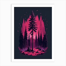 A Fantasy Forest At Night In Red Theme 62 Art Print