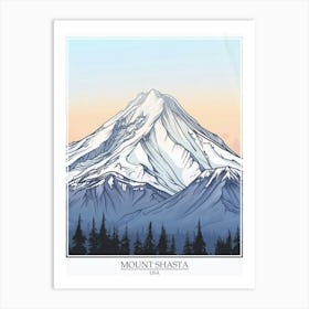 Mount Shasta Usa Color Line Drawing 7 Poster Art Print