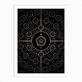 Geometric Glyph Radial Array in Glitter Gold on Black n.0167 Art Print