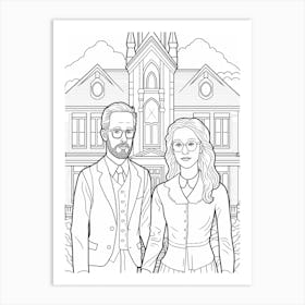 Line Art Inspired By American Gothic 1 Art Print