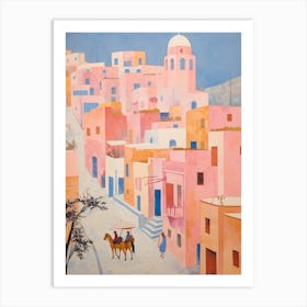 Santorini Greece 1 Vintage Pink Travel Illustration Art Print