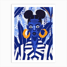 Blue Woman With Hoop Earrings Art Print