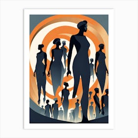 They are In power , vector art, women, minimalist vector art, woman empowerment, independent women, change in the world, change, shades of grey, grey and orange  Art Print