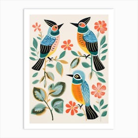 Folk Style Bird Painting Kingfisher 2 Art Print