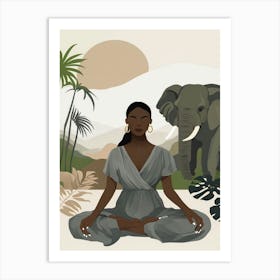 Meditating Woman With Elephant Art Print