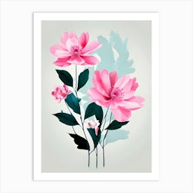 Pink Flowers On A Gray Background Art Print