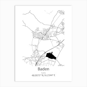 Baden,Austria Minimalist Map Art Print