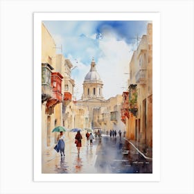 Valletta Malta In Autumn Fall, Watercolour 3 Art Print