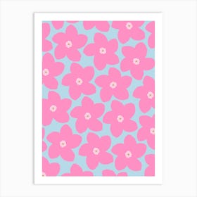 Retro Flower Pink And Blue Art Print