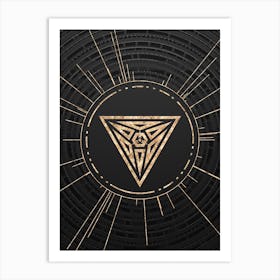 Geometric Glyph Symbol in Gold with Radial Array Lines on Dark Gray n.0150 Art Print