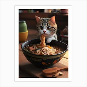 Funny Cat Eat Noodles Ramen Art Print