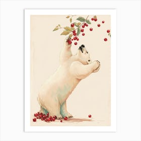Polar Bear Standing And Reaching For Berries Storybook Illustration 2 Art Print