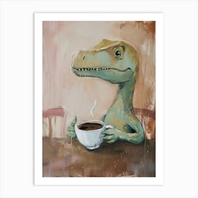 Dinosaur Drinking Coffee Muted Pastels 1 Art Print