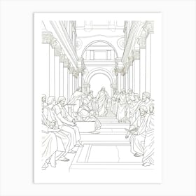 Line Art Inspired By The School Of Athence 4 Art Print