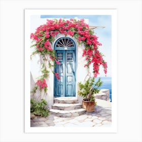 Santorini, Greece   Mediterranean Doors Watercolour Painting 3 Art Print