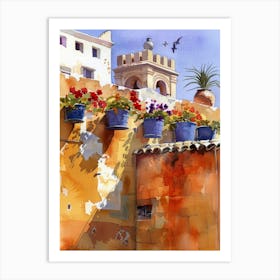 Watercolour Of Flowers On A Wall Art Print