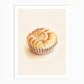 Kouignette Dessert Retro Minimal Flower Art Print