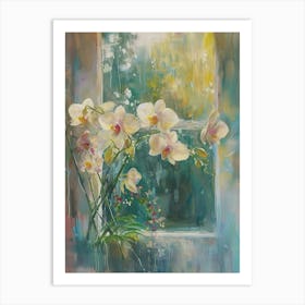 Orchid Flowers On A Cottage Window 1 Art Print