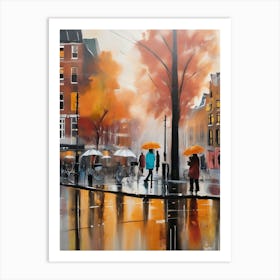 Amsterdam cafes, autumn, autumn oil colours, pastel colours, pedestrians in the street, winter clothes.6 Art Print