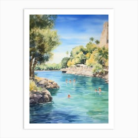 Swimming In Antalya Tunisia Watercolour Art Print