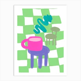 Checkered Rug Chair And Coffee Table Art Print