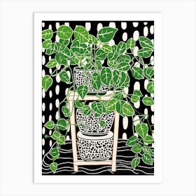 B&W Plant Illustration Pothos 3 Art Print