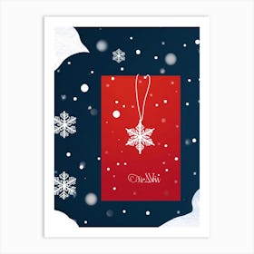 Abstract Winter Themed Illustration Featuring A Small White Ornament Framed By Satin Snowflakes On (3) Art Print