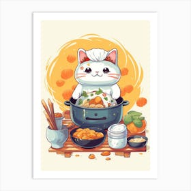 Kawaii Cat Drawings Cooking 6 Art Print