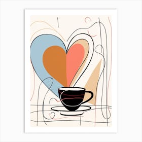 Abstract Coffee Heart Line Illustration Art Print