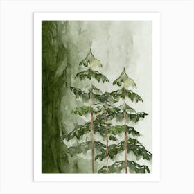 Watercolor Of Pine Trees Art Print