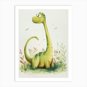 Cute Green Diplodocus Dinosaur Art Print