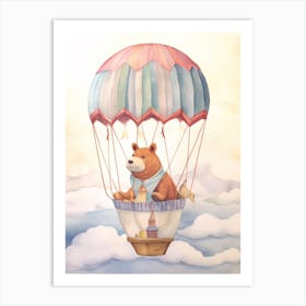 Baby Capybara 3 In A Hot Air Balloon Art Print