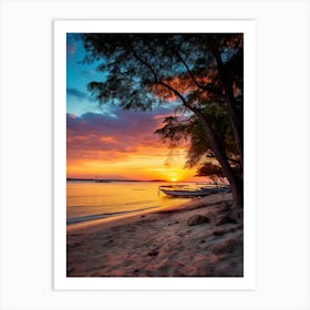 Gili Trawangan Beach Indonesia At Sunset, Vibrant Painting 2 Art Print