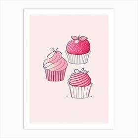 Strawberry Cupcakes, Dessert, Food Minimal Line Drawing 1 Art Print