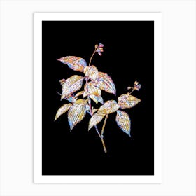 Stained Glass Tradescantia Erecta Mosaic Botanical Illustration on Black Art Print