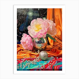 Disco Ball And Peonies And Pearls Still Life 1 Art Print