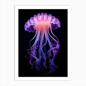 Mauve Stinger Jellyfish Neon Illustration 5 Art Print