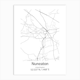 Nuneaton,United Kingdom Minimalist Map Art Print