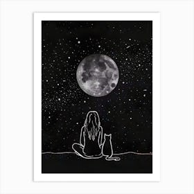 Moon And Cat Art Print