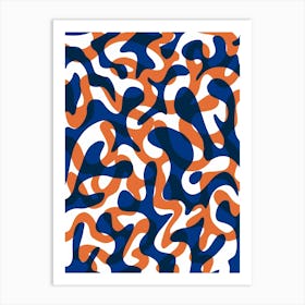 Design Dark blue and orange Abstract organic shapes Art Print